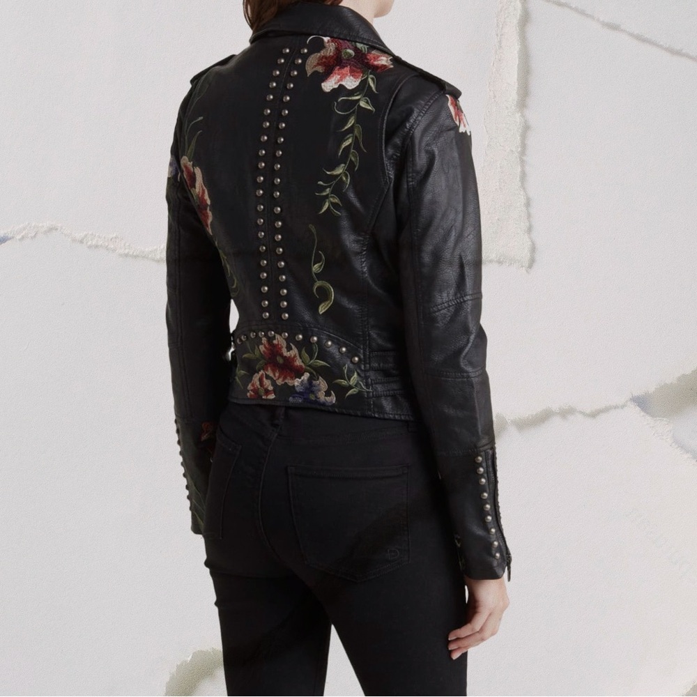 Blank NYC Black Leather Jacket with Floral Embroidery - Picture 2 of 4